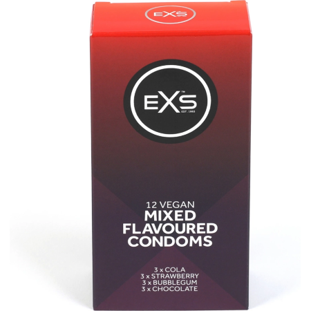 EXS Mixed Flavored Condoms 12-Pack - Strawberry, Chocolate, Cola, Bubble-Gum