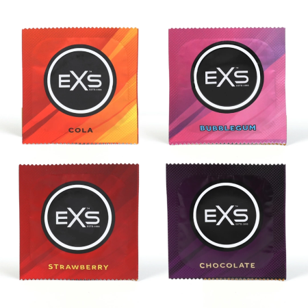 EXS Mixed Flavored Condoms 12-Pack - Strawberry, Chocolate, Cola, Bubble-Gum