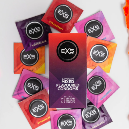 EXS Mixed Flavored Condoms 12-Pack - Strawberry, Chocolate, Cola, Bubble-Gum