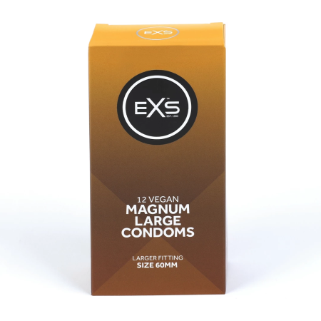 EXS Magnum Large Size 60mm Latex Condoms 12-Pack Flared Comfort Fit