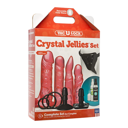 Doc Johnson Crystal Jellies Vac-U-Lock Set Pink - Deluxe Harness Kit