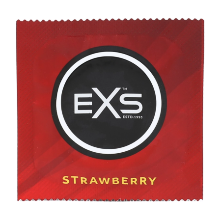 EXS Strawberry Flavoured Latex Condoms 100-Pack - Sweet Scented, Red, Large