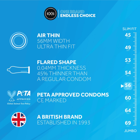 EXS Air Thin 100 pcs - Ultra-Thin Latex Protective Barrier, 56mm, Lubricated