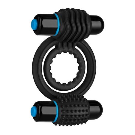 Doc Johnson Vibrating Double Intimate Ring Black - Dual Motor Silicone System