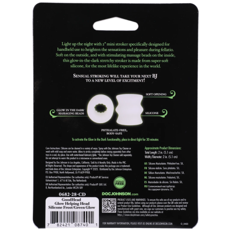 Doc Johnson Glow Helping Head Silicone Sleeve Frost/Green Glow