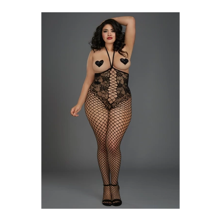 Leg Avenue Plus Size Lace Bodystocking Black Harness Design