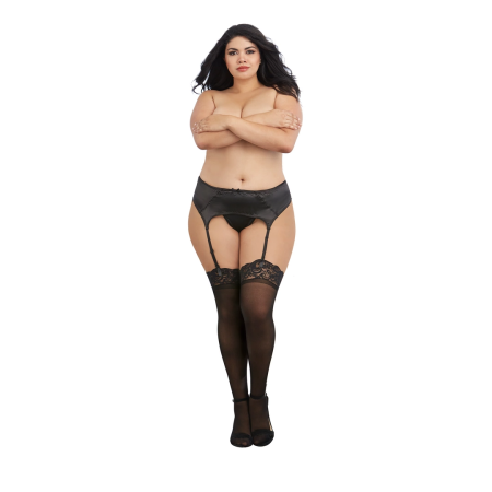 Dreamgirl Thigh Highs Plus Size Lace Top Black - Elegant Hosiery