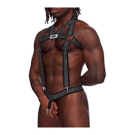 Male Power Elastic Harness Black Adjustable Studded One Size