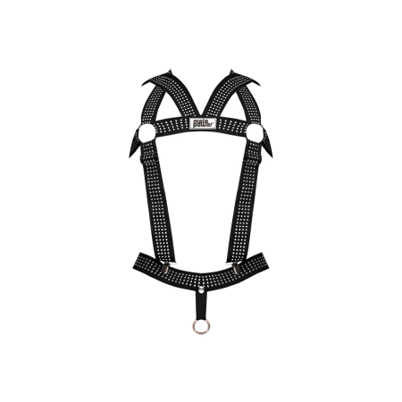 Male Power Elastic Harness Black Adjustable Studded One Size