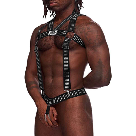 Male Power Elastic Harness Black Adjustable Studded One Size