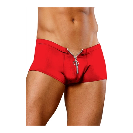 Male Power Nylon Spandex Mini Shorts with Front Zipper S/M Red
