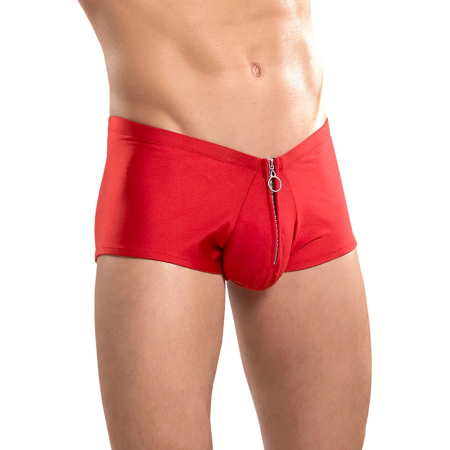 Male Power Nylon Spandex Mini Shorts with Front Zipper S/M Red