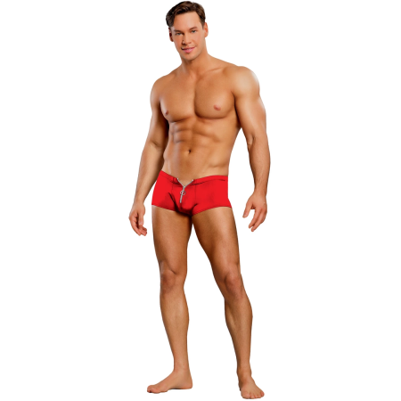Male Power Nylon Spandex Stretch Mini Shorts with Front Zipper L/XL Red