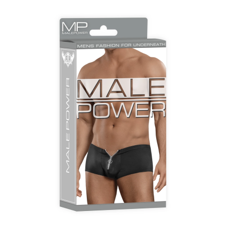 Male Power Nylon Spandex Mini Shorts S/M Black with Front Zipper