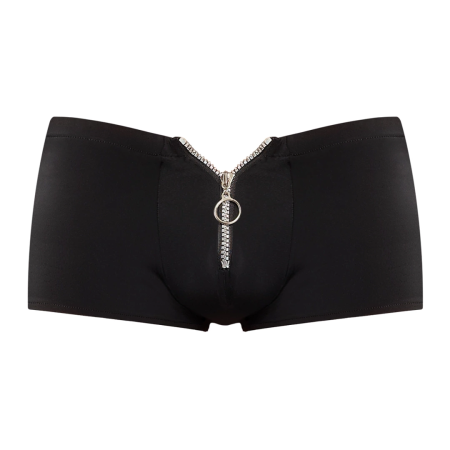 Male Power Nylon Spandex Mini Shorts S/M Black with Front Zipper