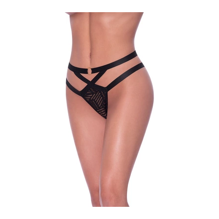 Magic Silk Exposed Mesh Panty L/XL Black with Gold Ring Detail