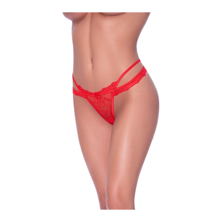 Magic Silk Exposed Cross-Strap Tanga L/XL Red Lace Bow Detail