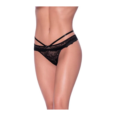Magic Silk Exposed Cheeky Panty L/XL Black - Cross-Strap Lace Design