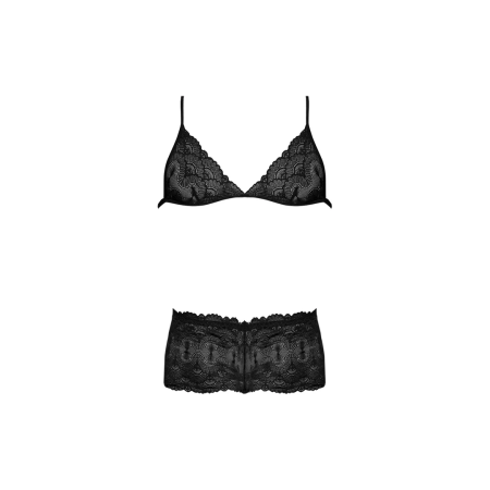 Magic Silk Exposed Triangle Bra & Cheeky Brief Set L/XL Black Lace