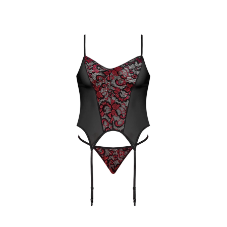 Magic Silk Exposed L/XL Black Lace Corset Set with G-String