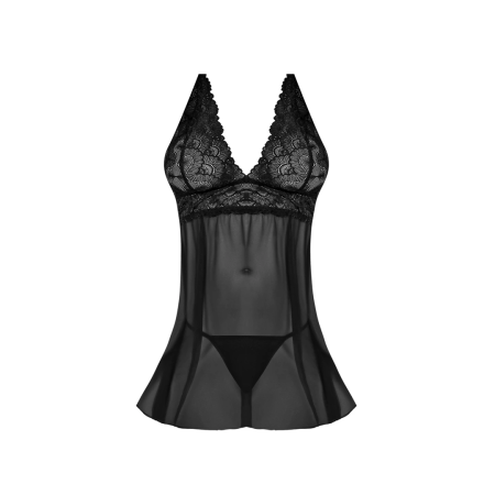 Magic Silk Exposed Babydoll Set L/XL Black - Adjustable Open Back Design