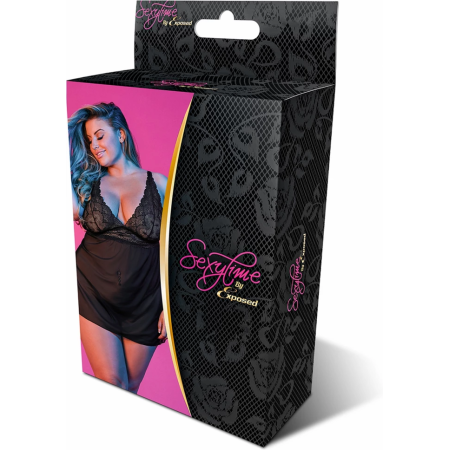 Magic Silk Exposed Babydoll Set 2X Black with Adjustable V-Back