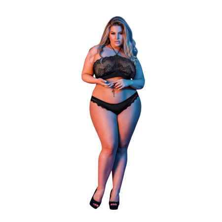 Magic Silk Exposed Halter Bandeau & Panty Set 2X Black Lace Finish