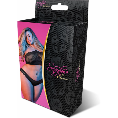 Magic Silk Exposed Halter Bandeau & Panty Set 2X Black Lace Finish