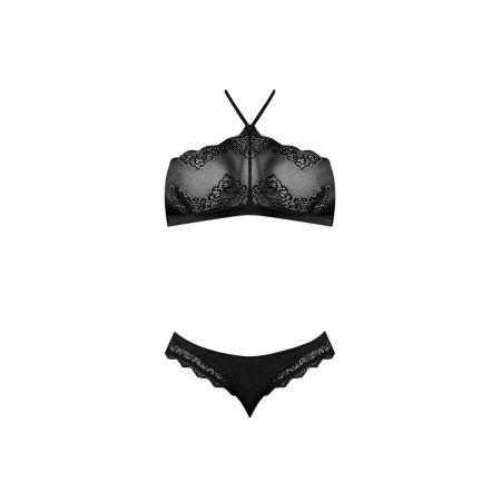 Magic Silk Exposed Halter Bandeau & Panty Set 2X Black Lace Finish