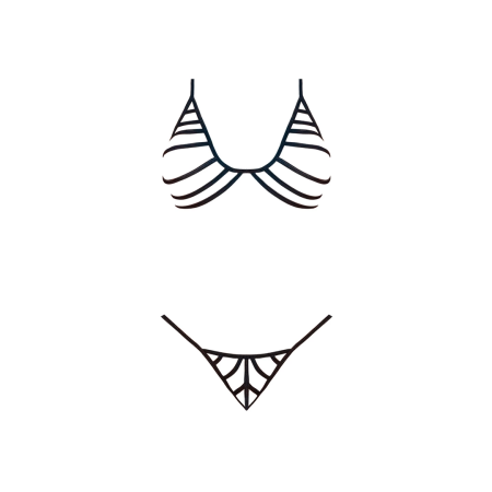 Magic Silk Exposed 2X Black Strappy Bra & G-String Set Adjustable