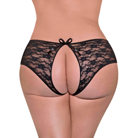Magic Silk Lace Split Back Boyshort 2X Black - Elegant Open-Back Design