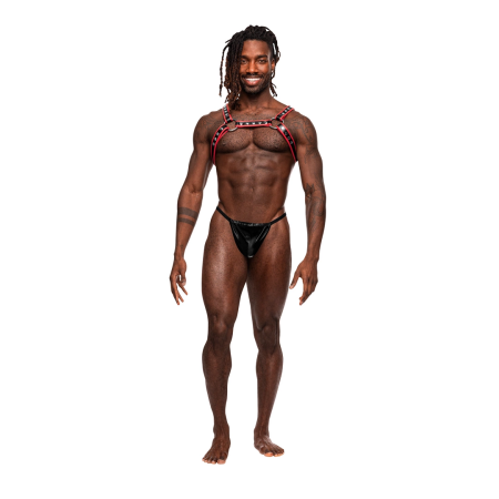 Male Power Leo Adjustable Leather-Look Chest Harness Black/Red One Size