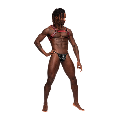 Male Power Leo Adjustable Leather-Look Chest Harness Black/Red One Size