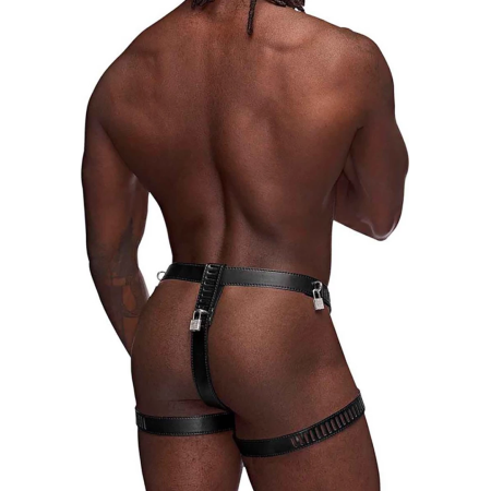 Male Power Scorpio Adjustable Faux Leather Thong with Lock System Black OS
