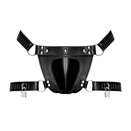 Male Power Scorpio Adjustable Faux Leather Thong with Lock System Black OS