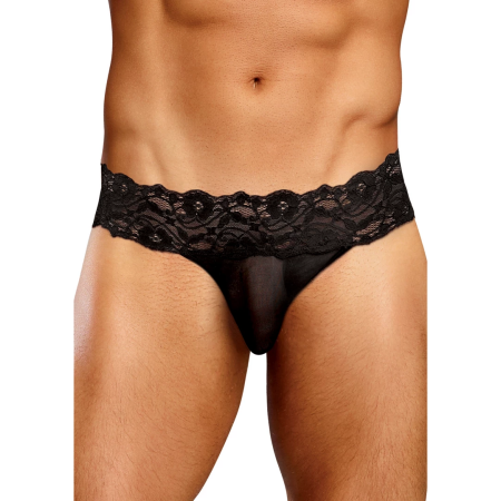 Male Power Micro Thong S/M Black Lace Mesh - Comfort Waistband