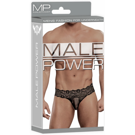 Male Power Micro Thong S/M Black Lace Mesh - Comfort Waistband
