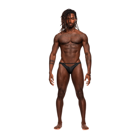 Male Power Micro V Thong L/XL Black - Modern Cut-Out Waistband Design