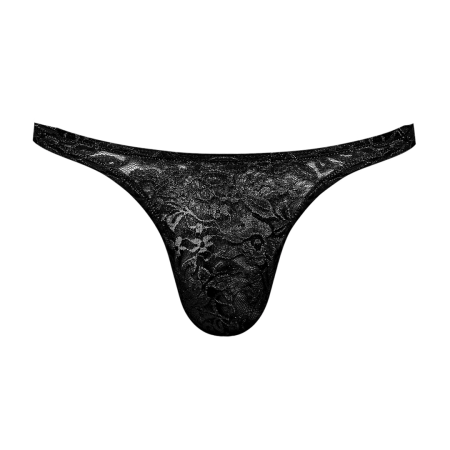 Male Power Stretch Lace Comfort Thong L/XL Black
