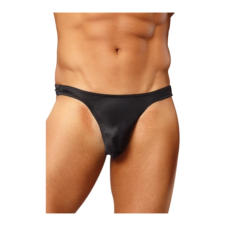 Male Power Satin Spandex Comfort Fit Thong S/M Black