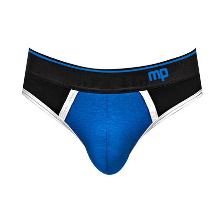 Male Power Retro Sport Panel Thong S/M Black-Blue, Contrasting Details