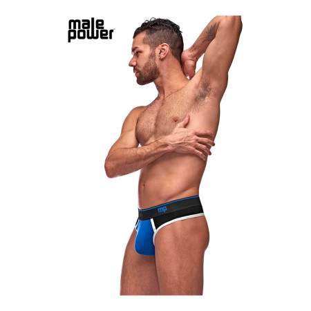Male Power Retro Sport Panel Thong L/XL Black-Blue White Trim