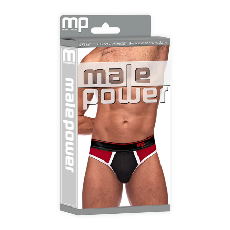 Male Power Panel Thong S/M Black/Red Retro Sport Design