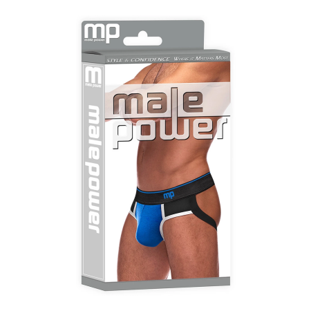 Male Power Panel Jock L/XL Black/Blue Athletic Support Briefs