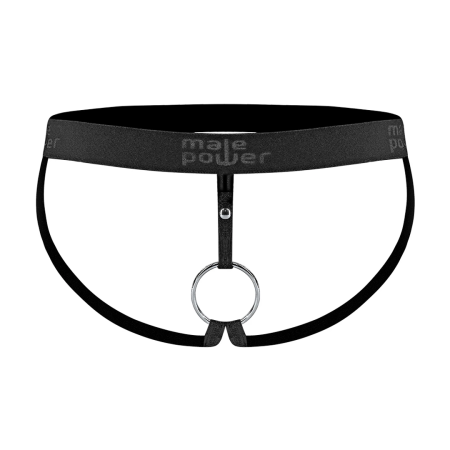 Male Power Ring Jock L Black - Adjustable Waistband & Metal Ring System
