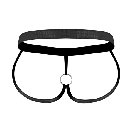 Male Power Ring Jock L Black - Adjustable Waistband & Metal Ring System
