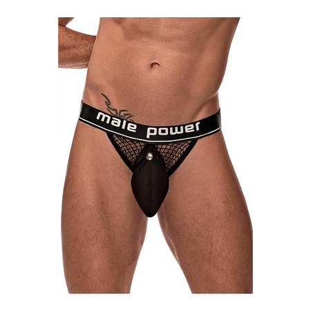 Male Power Cock Pit Net Jockstrap L/XL Black with Detachable Pouch