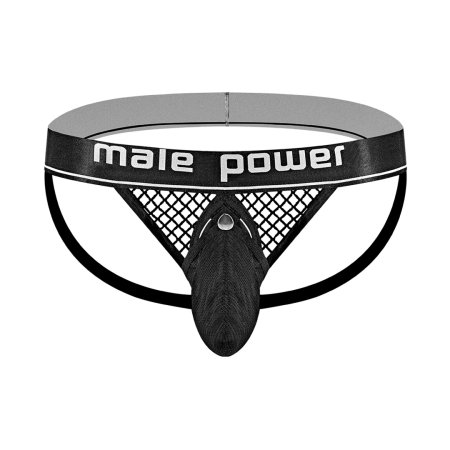 Male Power Cock Pit Net Jockstrap L/XL Black with Detachable Pouch