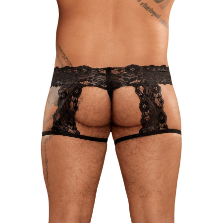 Male Power Scandal-Lace Garter Short S/M Black - Mesh & Lace Design