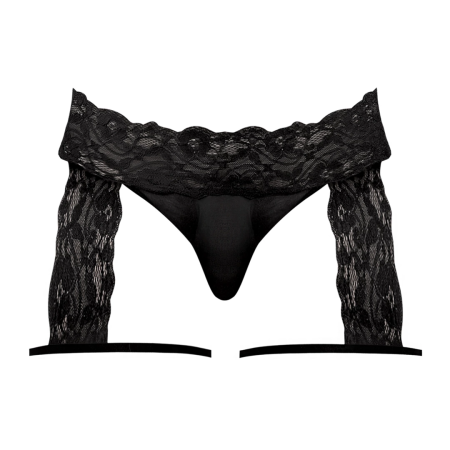 Male Power Scandal-Lace Garter Short S/M Black - Mesh & Lace Design